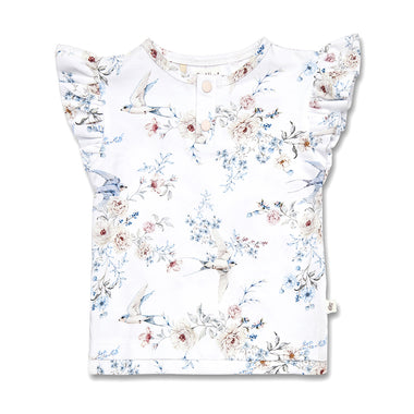 Sweet Swallows Organic Short Sleeve Top with Frill | Snuggle Hunny
