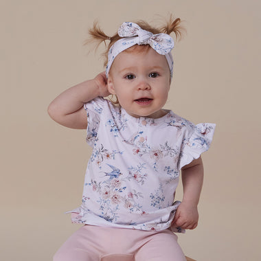 Sweet Swallows Organic Short Sleeve Top with Frill | Snuggle Hunny