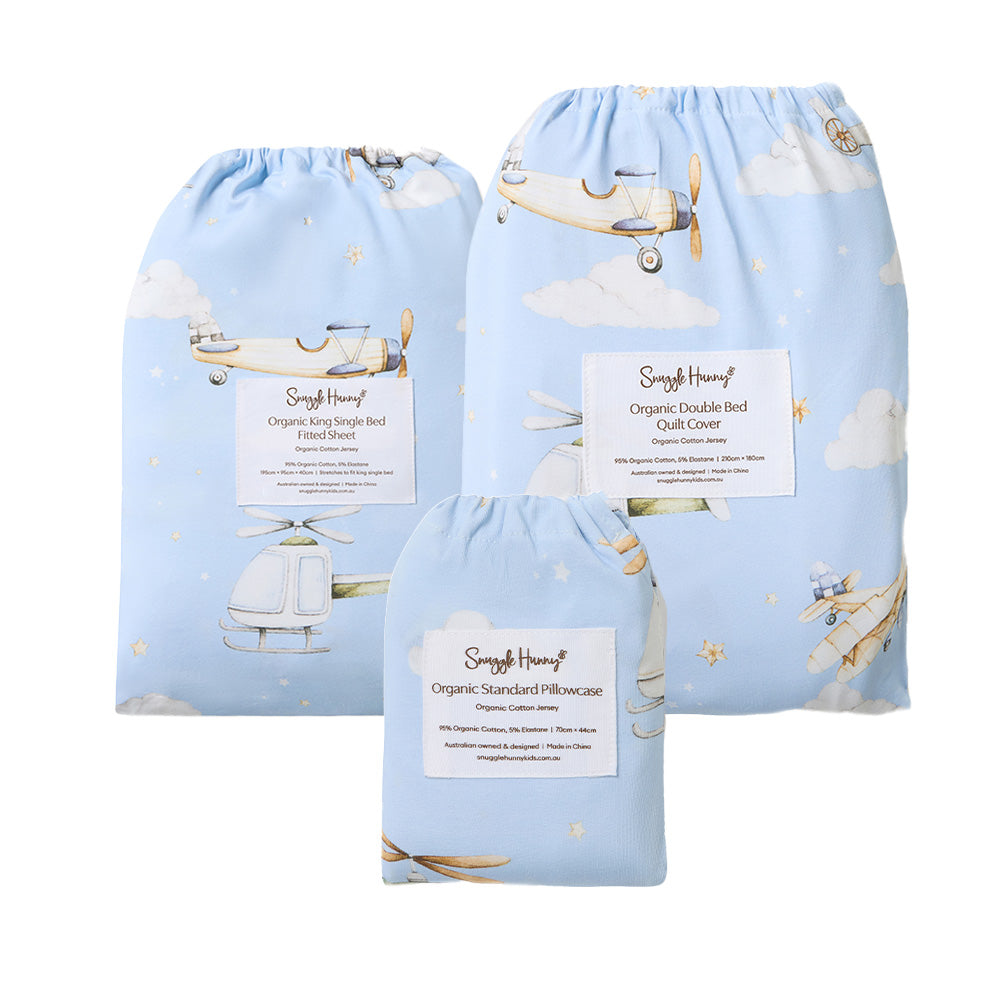 Bundle - Taking Flight King Single Bedding - 1 x Sheet + 1 x Quilt Cover + 1 x Pillowcase - View 1