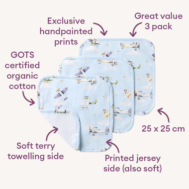 Taking Flight Organic Wash Cloths - 3 Pack | Snuggle Hunny