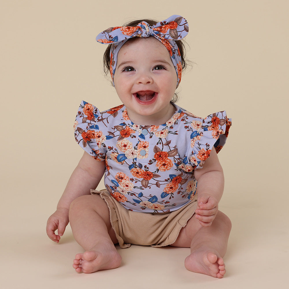 Vintage Blossom Short Sleeve Organic Bodysuit with Frill - View 2