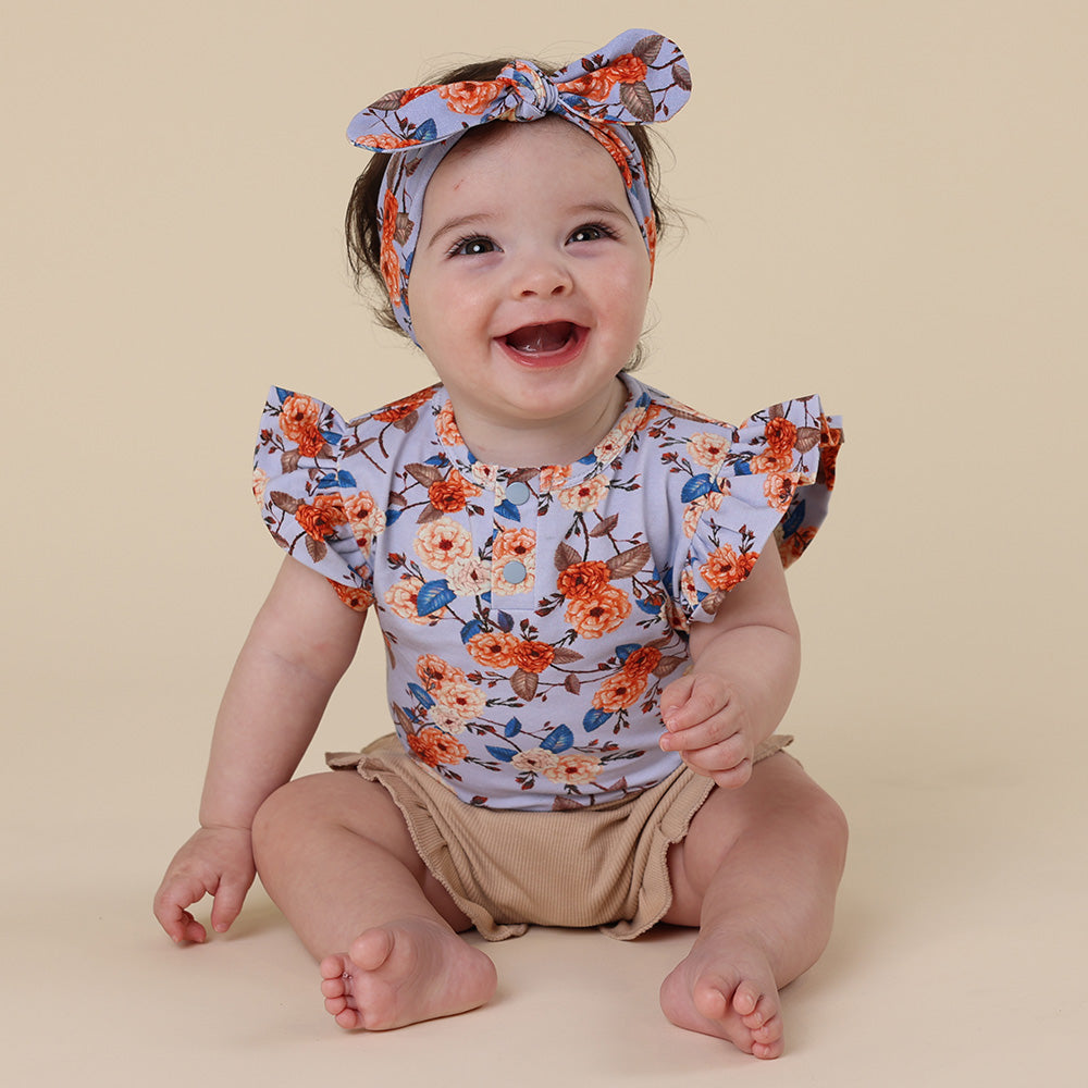 Vintage Blossom Short Sleeve Organic Bodysuit with Frill - View 5