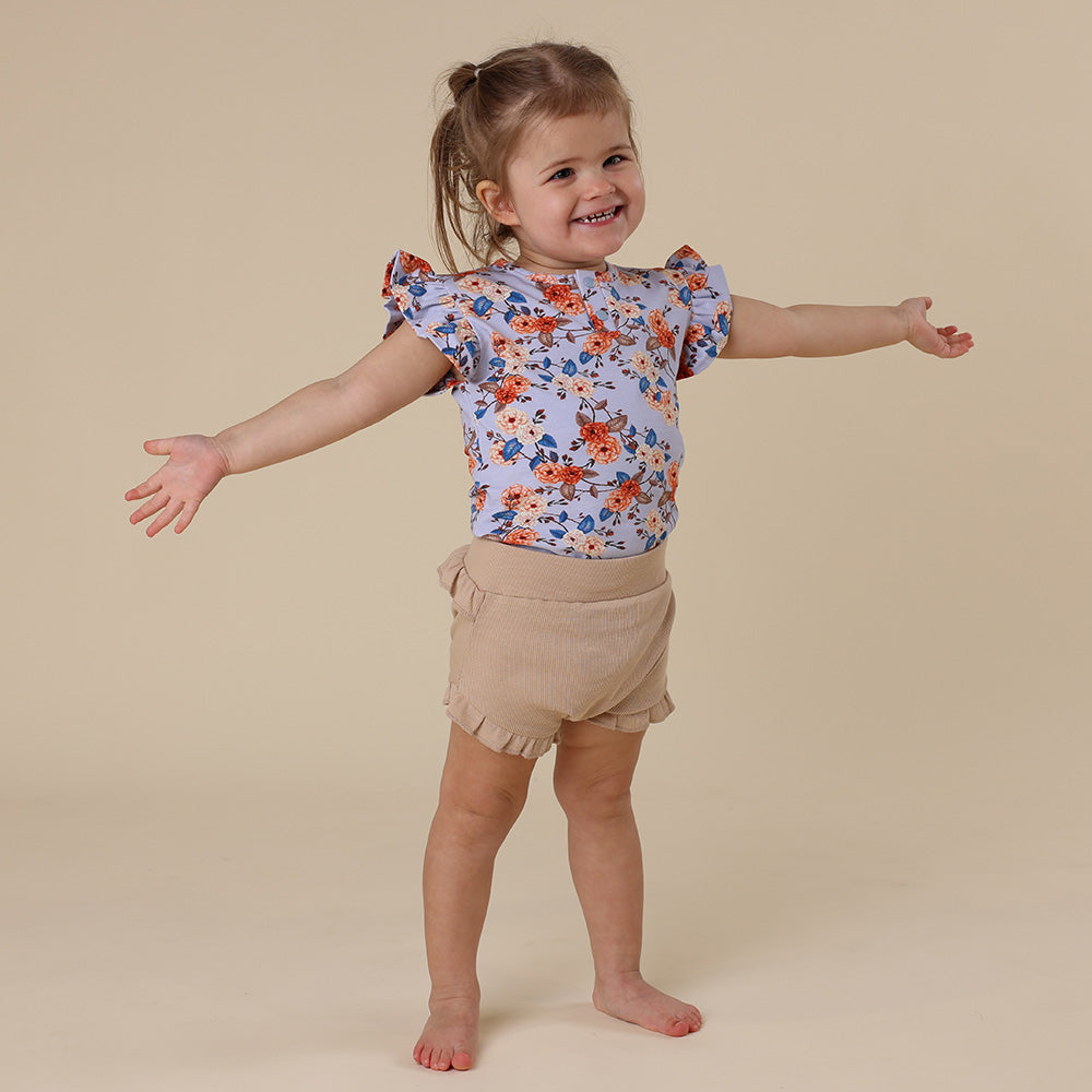 Vintage Blossom Short Sleeve Organic Bodysuit with Frill - View 3