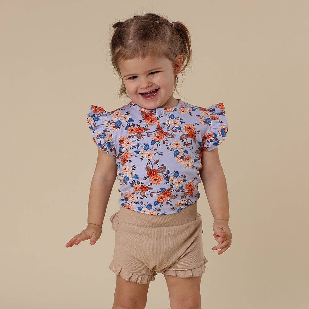 Vintage Blossom Short Sleeve Organic Bodysuit with Frill - View 1