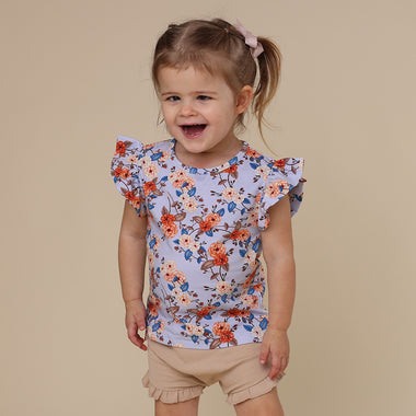 Vintage Blossom Organic T-Shirt with Frill | Snuggle Hunny