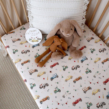 Vintage Cars Organic Cot Sheet | Snuggle Hunny