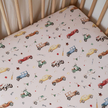 Vintage Cars Organic Cot Sheet | Snuggle Hunny