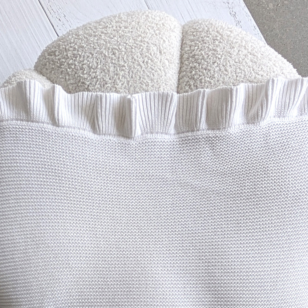 White Ruffle Knit Organic Baby Blanket - View 6