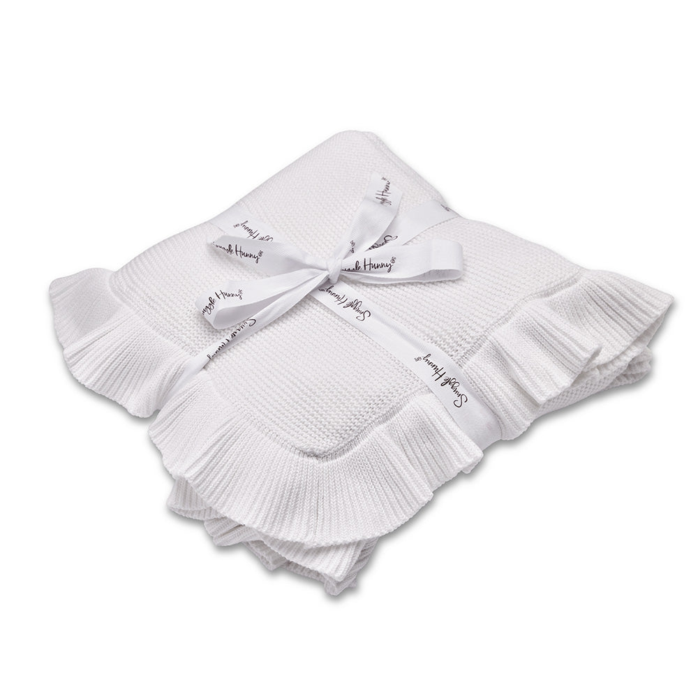White Ruffle Knit Organic Baby Blanket - View 2