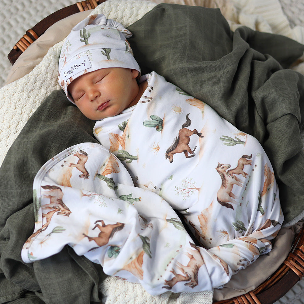 Wild Horses Organic Jersey Wrap & Beanie Set - View 4