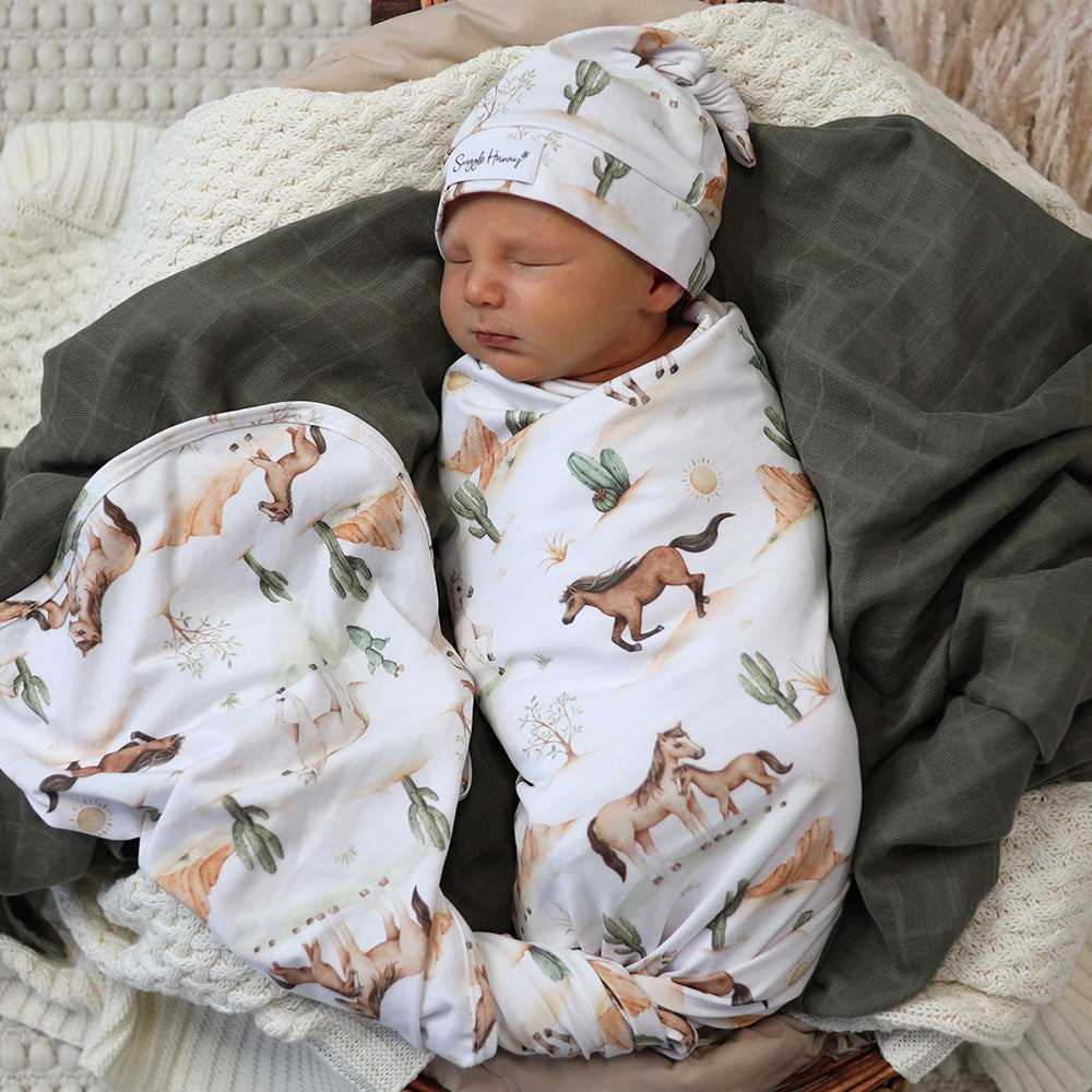 Wild Horses Organic Jersey Wrap & Beanie Set - View 7