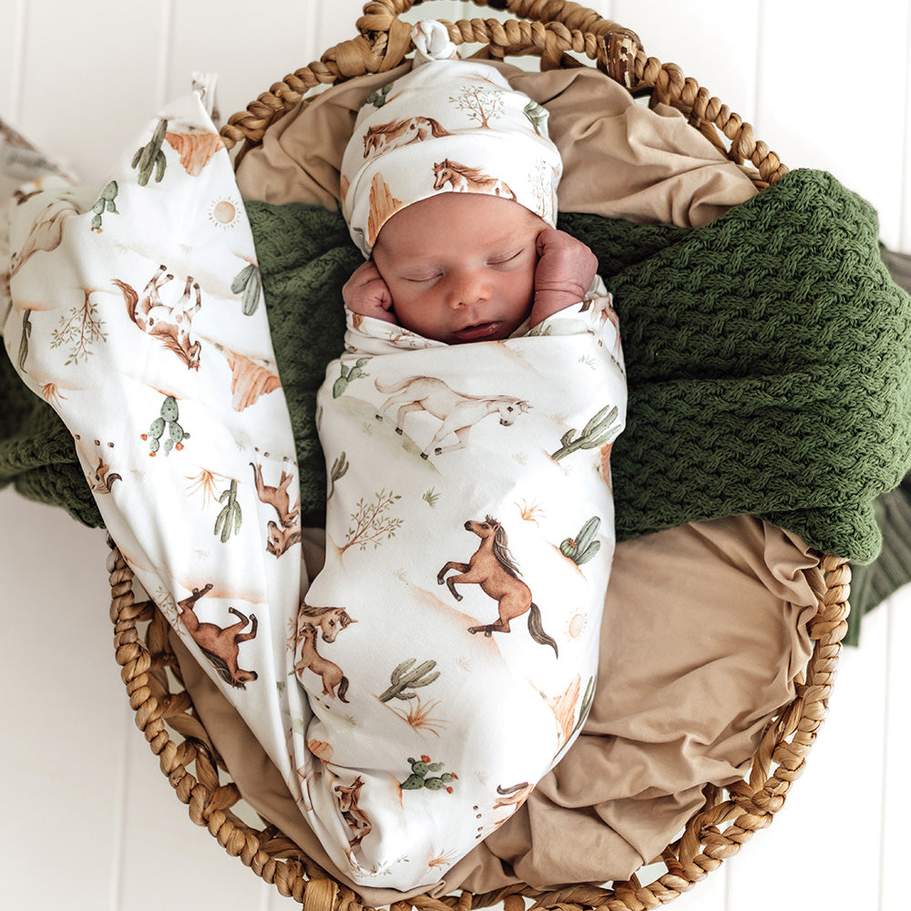 Wild Horses Organic Jersey Wrap & Beanie Set - View 1